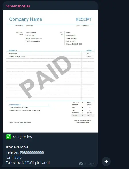 Payment system for "Buyuk zamon" 6