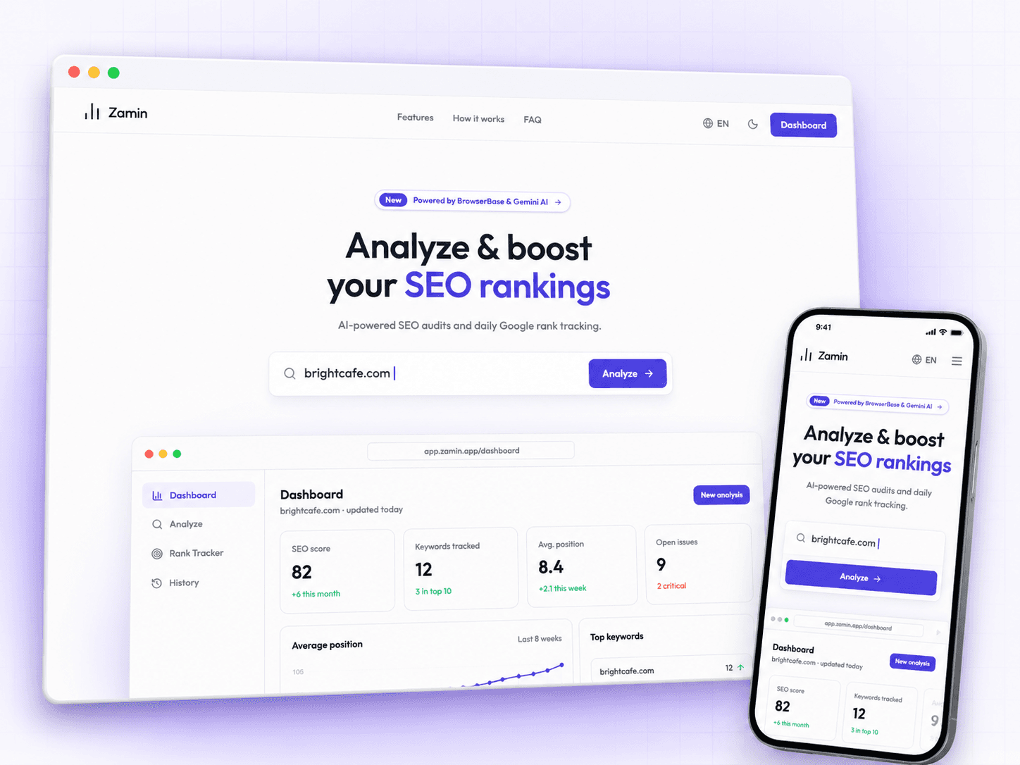 Zamin — AI SEO Audit & Rank Tracker 1