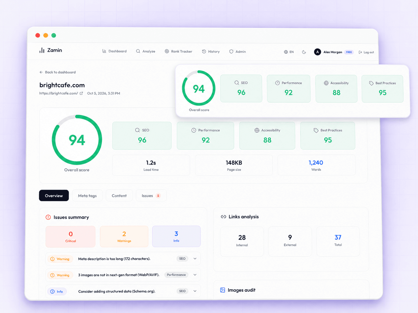 Zamin — AI SEO Audit & Rank Tracker 2